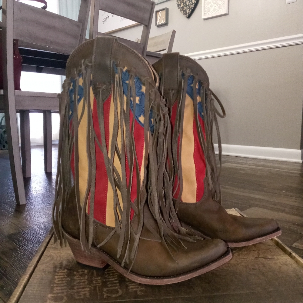 Liberty Black American Flag fringe Boots - Picture 1 of 6
